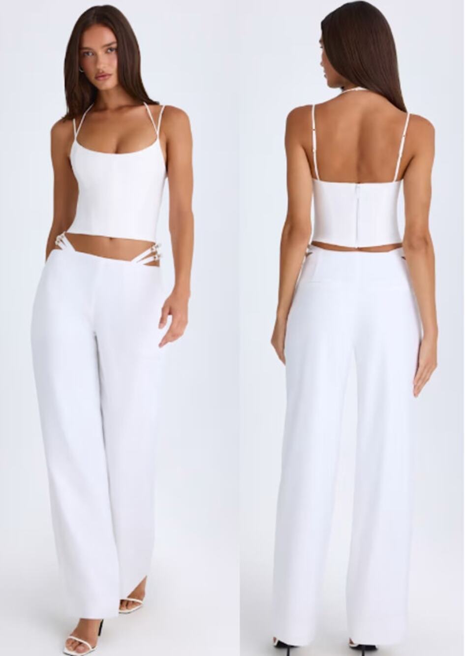 NWT Oh Polly Zaria Belted Cut-Out Wide-Leg Trousers Pants White Women's US 10